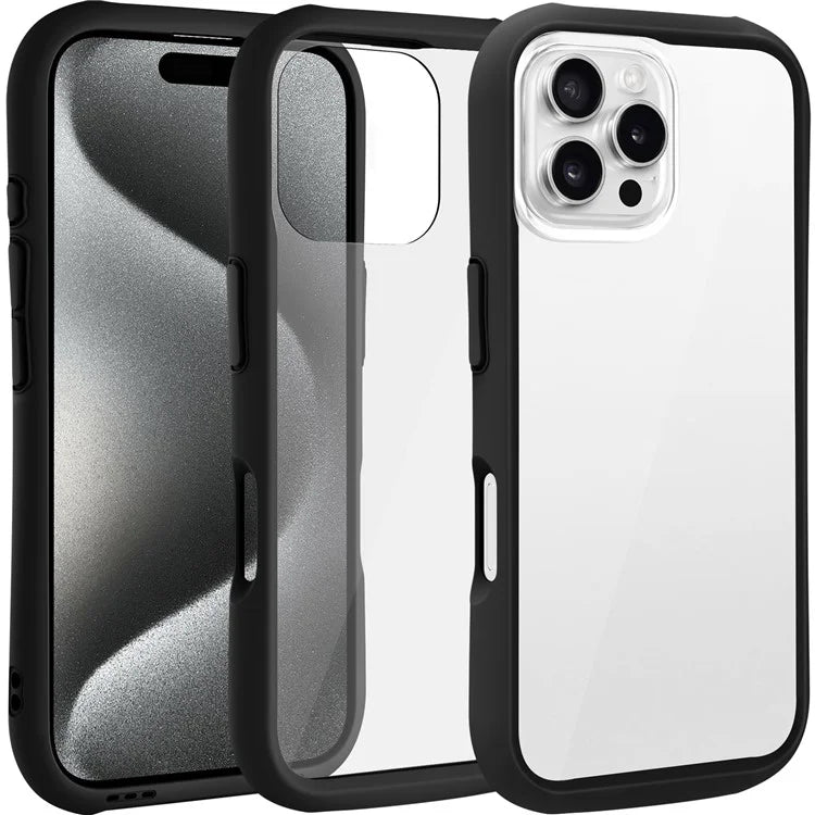 LEEU DESIGN For iPhone 16 Pro Max Case Stereo Sound Hole TPU+Tempered Glass Clear Phone Cover