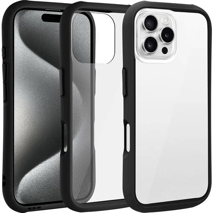 LEEU DESIGN For iPhone 16 Pro Max Case Stereo Sound Hole TPU+Tempered Glass Clear Phone Cover