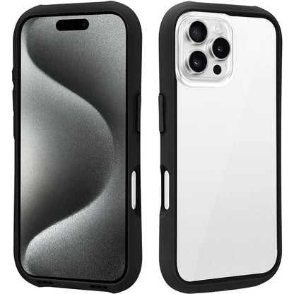 LEEU DESIGN For iPhone 16 Pro Max Case Stereo Sound Hole TPU+Tempered Glass Clear Phone Cover