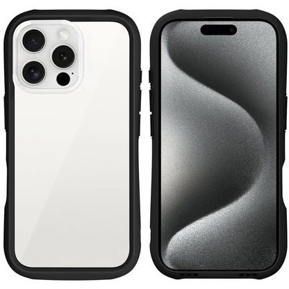 LEEU DESIGN For iPhone 16 Pro Max Case Stereo Sound Hole TPU+Tempered Glass Clear Phone Cover