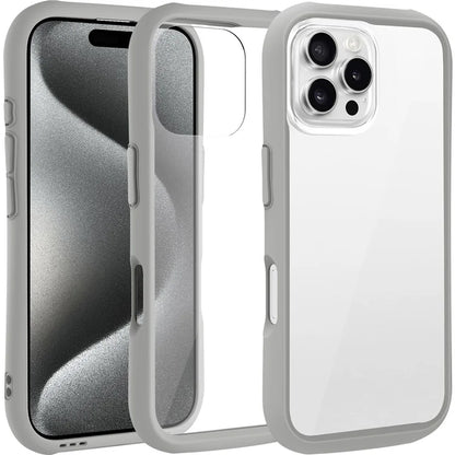 LEEU DESIGN For iPhone 16 Pro Max Case Stereo Sound Hole TPU+Tempered Glass Clear Phone Cover