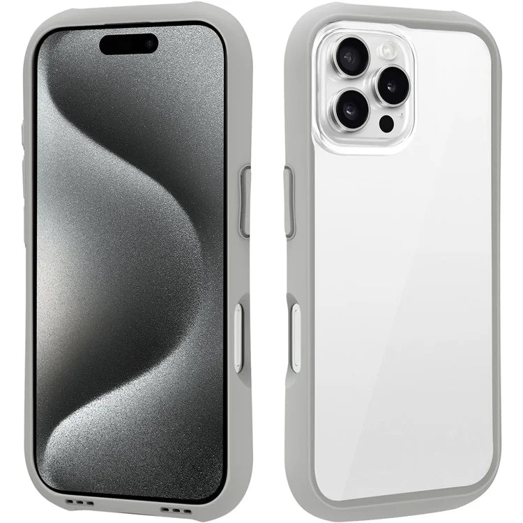 LEEU DESIGN For iPhone 16 Pro Max Case Stereo Sound Hole TPU+Tempered Glass Clear Phone Cover