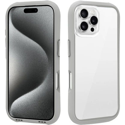 LEEU DESIGN For iPhone 16 Pro Max Case Stereo Sound Hole TPU+Tempered Glass Clear Phone Cover