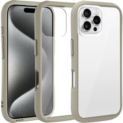 LEEU DESIGN For iPhone 16 Pro Max Case Stereo Sound Hole TPU+Tempered Glass Clear Phone Cover