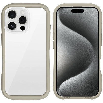 LEEU DESIGN For iPhone 16 Pro Max Case Stereo Sound Hole TPU+Tempered Glass Clear Phone Cover