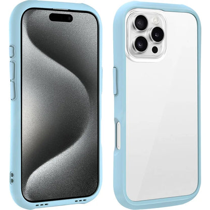 LEEU DESIGN For iPhone 16 Pro Max Case Stereo Sound Hole TPU+Tempered Glass Clear Phone Cover