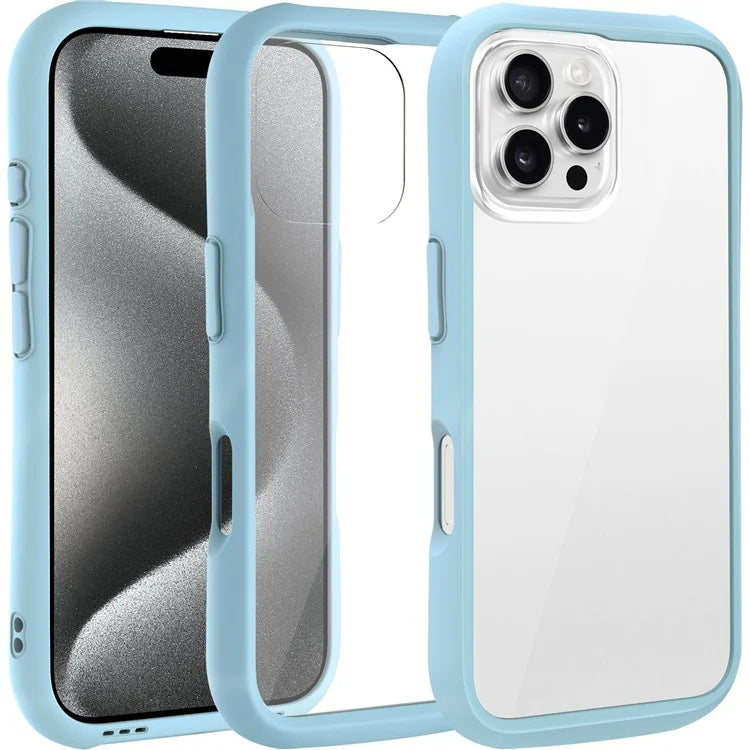 LEEU DESIGN For iPhone 16 Pro Max Case Stereo Sound Hole TPU+Tempered Glass Clear Phone Cover