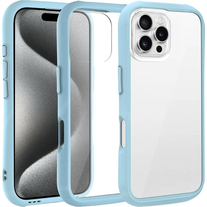 LEEU DESIGN For iPhone 16 Pro Max Case Stereo Sound Hole TPU+Tempered Glass Clear Phone Cover
