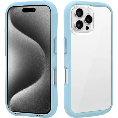 LEEU DESIGN For iPhone 16 Pro Max Case Stereo Sound Hole TPU+Tempered Glass Clear Phone Cover