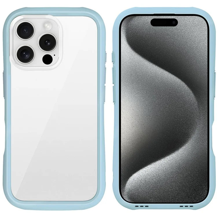 LEEU DESIGN For iPhone 16 Pro Max Case Stereo Sound Hole TPU+Tempered Glass Clear Phone Cover