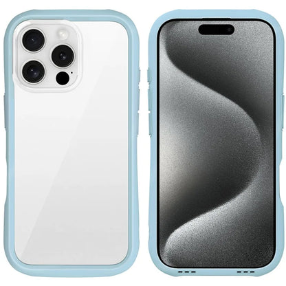 LEEU DESIGN For iPhone 16 Pro Max Case Stereo Sound Hole TPU+Tempered Glass Clear Phone Cover