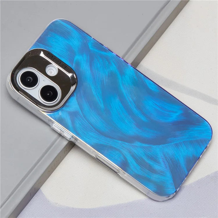 For iPhone 16 Case Silicone+PC IMD Laser Texture Matte Phone Cover