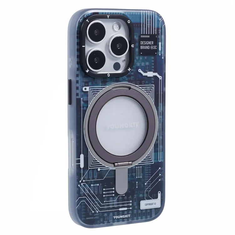 YOUNGKIT Technology Series for iPhone 16 Pro Max Case Magnetic Kickstand IMD PC+TPU Phone Cover