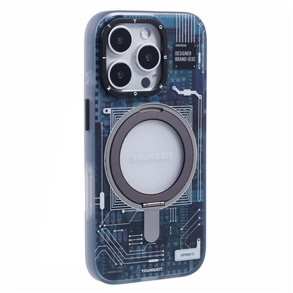 YOUNGKIT Technology Series for iPhone 16 Pro Max Case Magnetic Kickstand IMD PC+TPU Phone Cover
