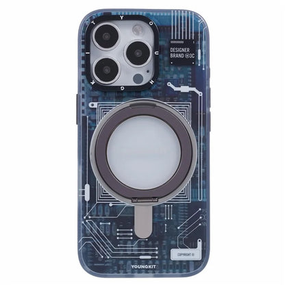 YOUNGKIT Technology Series for iPhone 16 Pro Max Case Magnetic Kickstand IMD PC+TPU Phone Cover
