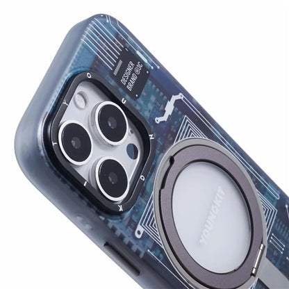 YOUNGKIT Technology Series for iPhone 16 Pro Max Case Magnetic Kickstand IMD PC+TPU Phone Cover