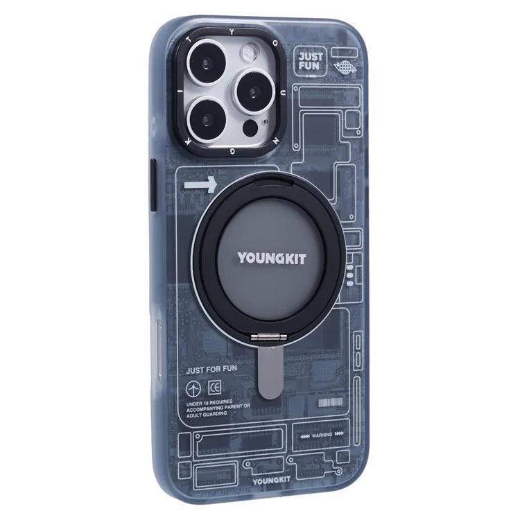 YOUNGKIT Technology Series for iPhone 16 Pro Max Case Magnetic Kickstand IMD PC+TPU Phone Cover