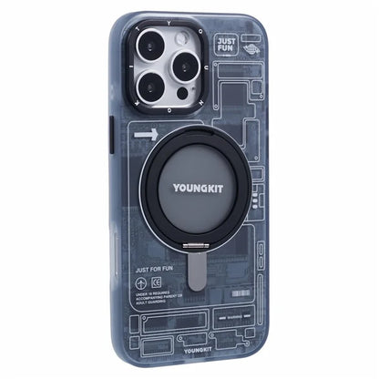 YOUNGKIT Technology Series for iPhone 16 Pro Max Case Magnetic Kickstand IMD PC+TPU Phone Cover