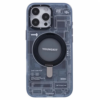 YOUNGKIT Technology Series for iPhone 16 Pro Max Case Magnetic Kickstand IMD PC+TPU Phone Cover