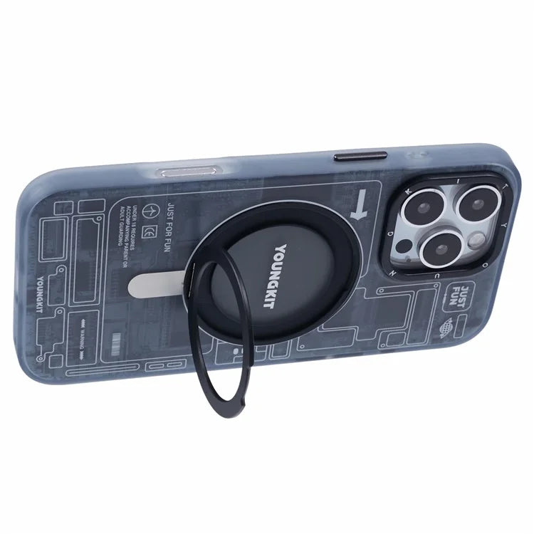 YOUNGKIT Technology Series for iPhone 16 Pro Max Case Magnetic Kickstand IMD PC+TPU Phone Cover