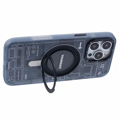 YOUNGKIT Technology Series for iPhone 16 Pro Max Case Magnetic Kickstand IMD PC+TPU Phone Cover