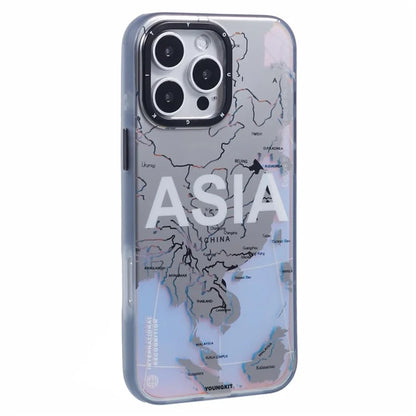 YOUNGKIT Global Series for iPhone 16 Pro Magnetic Case IMD Map Design PC+TPU Phone Cover