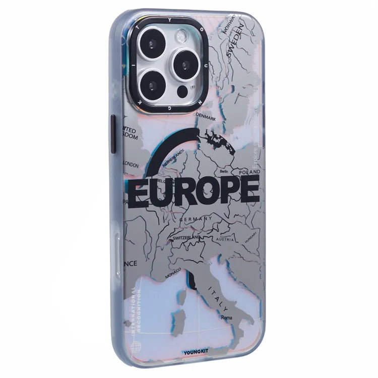 YOUNGKIT Global Series for iPhone 16 Pro Magnetic Case IMD Map Design PC+TPU Phone Cover
