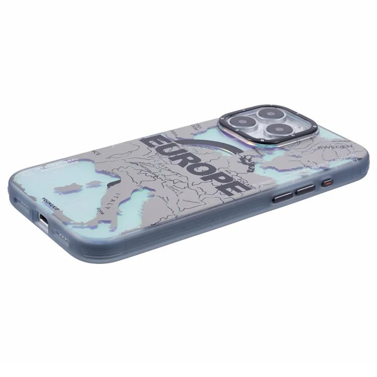 YOUNGKIT Global Series for iPhone 16 Pro Magnetic Case IMD Map Design PC+TPU Phone Cover