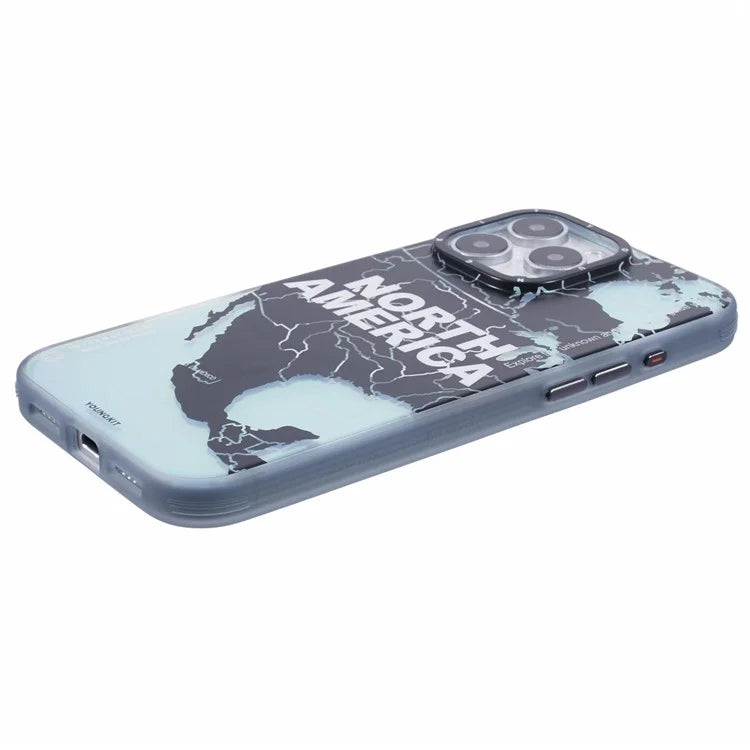 YOUNGKIT Global Series for iPhone 16 Pro Magnetic Case IMD Map Design PC+TPU Phone Cover