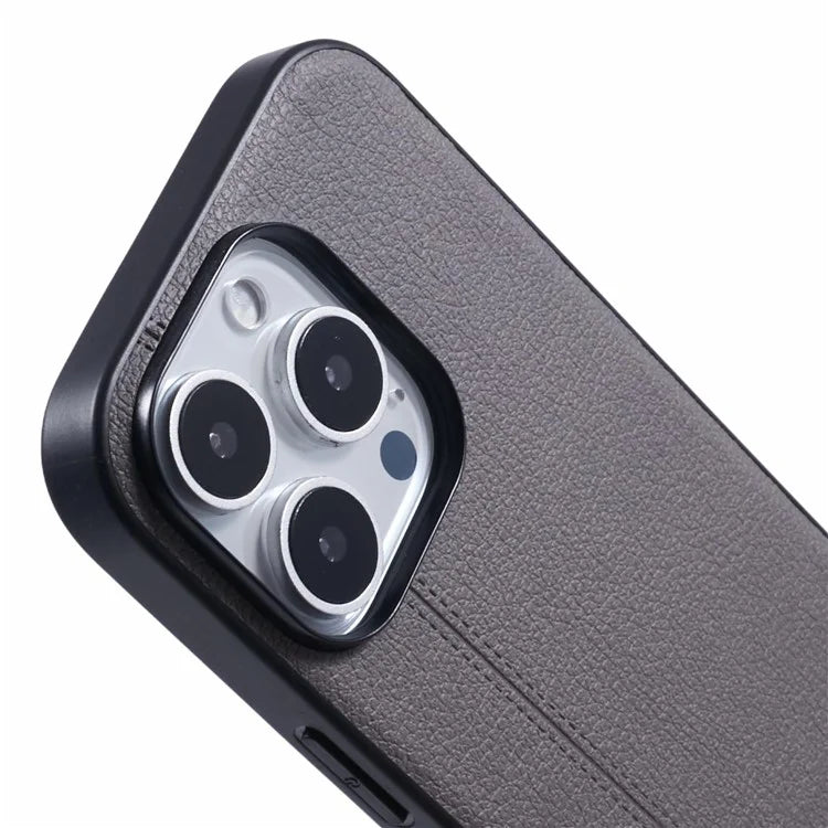 KIGC For iPhone 15 Pro Max Case Litchi Texture Leather Coated PC+TPU Phone Cover