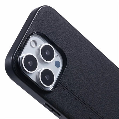 KIGC For iPhone 15 Pro Max Case Litchi Texture Leather Coated PC+TPU Phone Cover