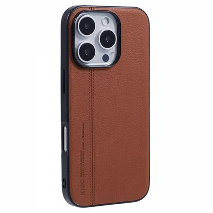 KIGC For iPhone 15 Pro Max Case Litchi Texture Leather Coated PC+TPU Phone Cover