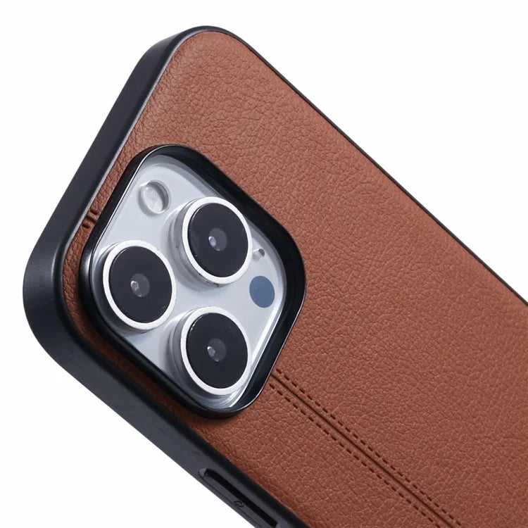 KIGC For iPhone 15 Pro Max Case Litchi Texture Leather Coated PC+TPU Phone Cover
