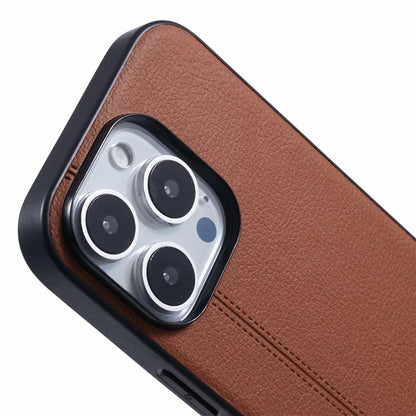 KIGC For iPhone 15 Pro Max Case Litchi Texture Leather Coated PC+TPU Phone Cover