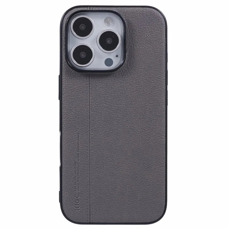 KIGC For iPhone 15 Pro Case Litchi Texture Leather Coated PC+TPU Phone Cover