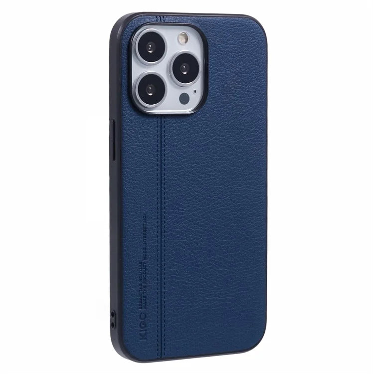 KIGC For iPhone 15 Pro Case Litchi Texture Leather Coated PC+TPU Phone Cover