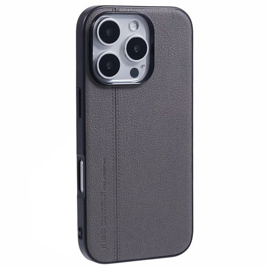 KIGC For iPhone 16 Pro Max Case Litchi Texture Leather Coated PC+TPU Phone Cover