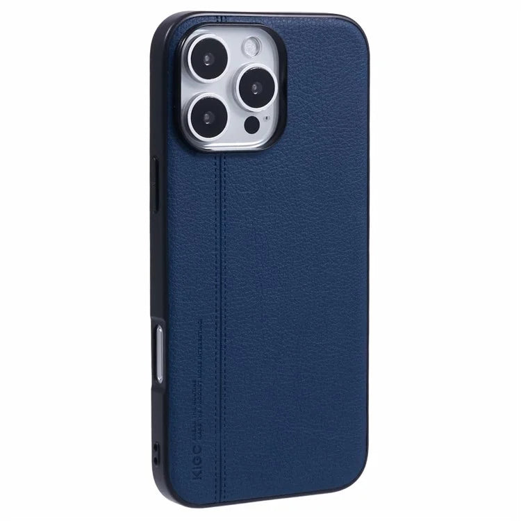 KIGC For iPhone 16 Pro Max Case Litchi Texture Leather Coated PC+TPU Phone Cover