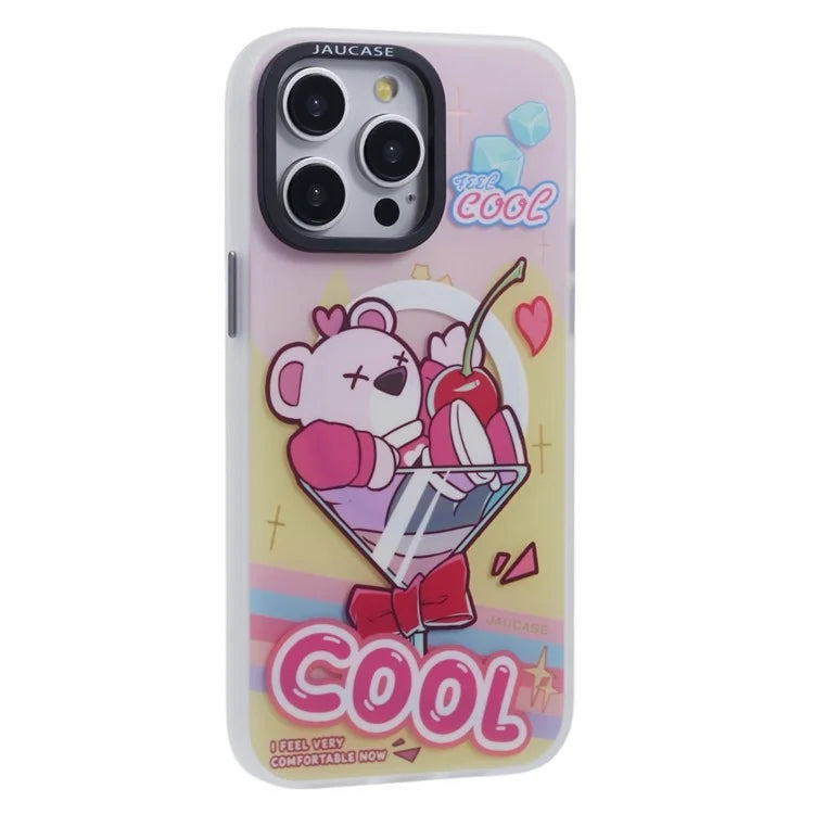 JAUCASE For iPhone 15 Pro Max Case Compatible with MagSafe Bear Pattern PC+TPU Matte Phone Cover