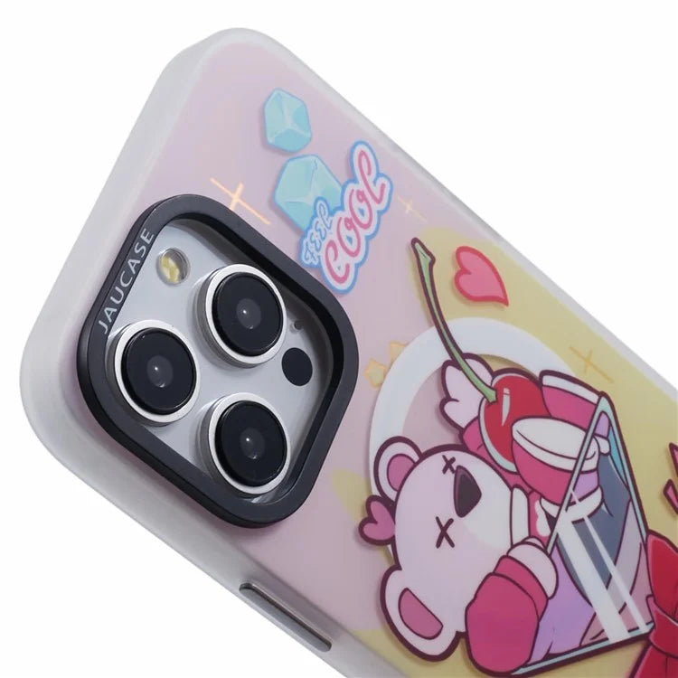 JAUCASE For iPhone 15 Pro Max Case Compatible with MagSafe Bear Pattern PC+TPU Matte Phone Cover