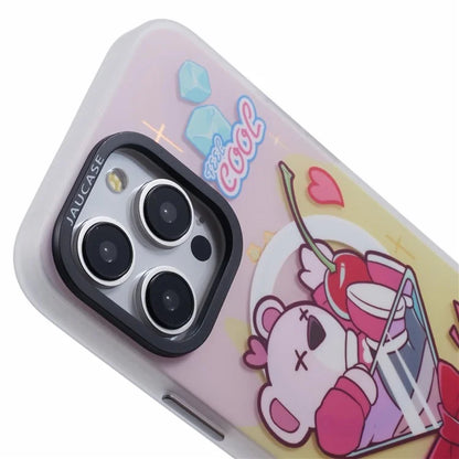 JAUCASE For iPhone 15 Pro Max Case Compatible with MagSafe Bear Pattern PC+TPU Matte Phone Cover