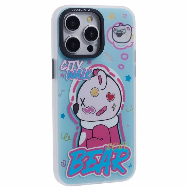 JAUCASE For iPhone 15 Pro Max Case Compatible with MagSafe Bear Pattern PC+TPU Matte Phone Cover