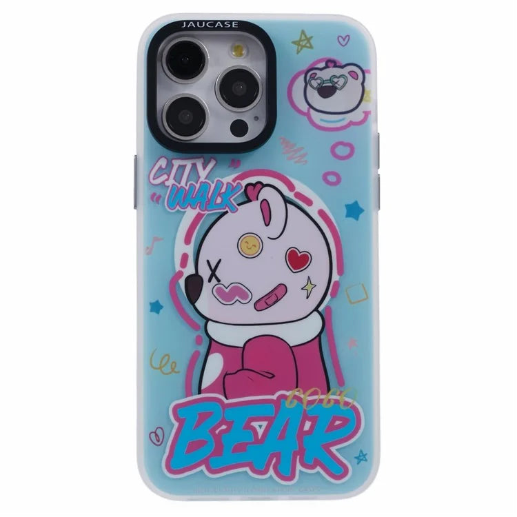 JAUCASE For iPhone 15 Pro Max Case Compatible with MagSafe Bear Pattern PC+TPU Matte Phone Cover