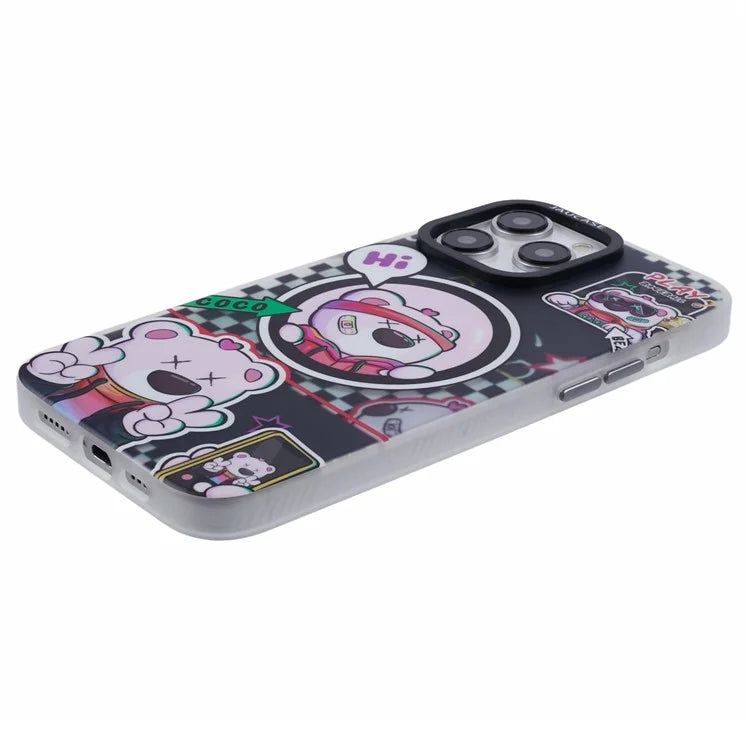 JAUCASE For iPhone 15 Pro Max Case Compatible with MagSafe Bear Pattern PC+TPU Matte Phone Cover