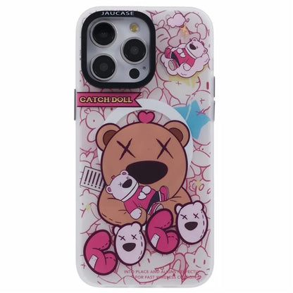 JAUCASE For iPhone 15 Pro Max Case Compatible with MagSafe Bear Pattern PC+TPU Matte Phone Cover