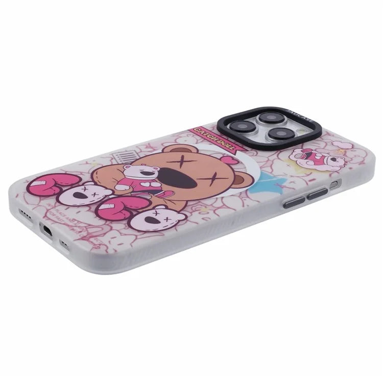 JAUCASE For iPhone 15 Pro Max Case Compatible with MagSafe Bear Pattern PC+TPU Matte Phone Cover