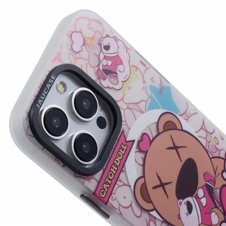 JAUCASE For iPhone 15 Pro Max Case Compatible with MagSafe Bear Pattern PC+TPU Matte Phone Cover