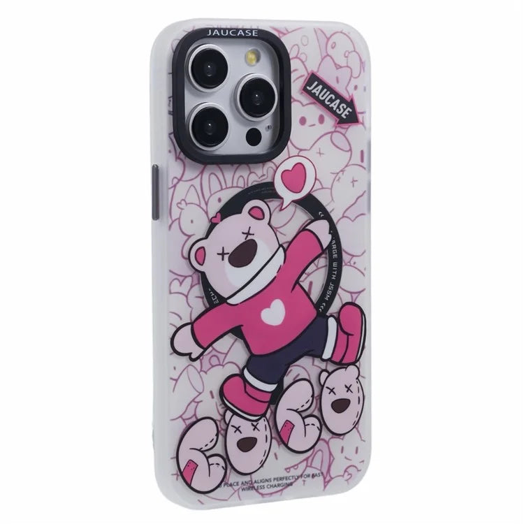 JAUCASE For iPhone 15 Pro Max Case Compatible with MagSafe Bear Pattern PC+TPU Matte Phone Cover