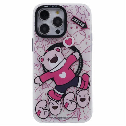 JAUCASE For iPhone 15 Pro Max Case Compatible with MagSafe Bear Pattern PC+TPU Matte Phone Cover