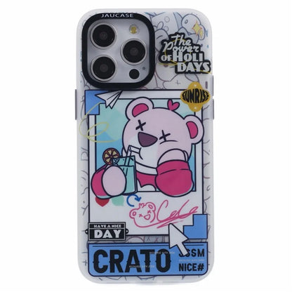 JAUCASE For iPhone 15 Pro Max Case Compatible with MagSafe Bear Pattern PC+TPU Matte Phone Cover